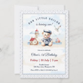 Nautical Sailor Schattige Beer 1e Verjaardagsuitno Kaart (Voorkant)