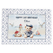 Nautical Sailor Schattige Beer Boy 1e Verjaardag Groot Cadeauzakje (Achterkant)