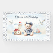 Nautical Sailor Schattige Beer Jongen 1e Verjaarda Spandoek (Horizontaal)