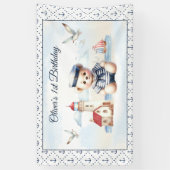Nautical Sailor Schattige Beer Jongen 1e Verjaarda Spandoek (Verticaal)