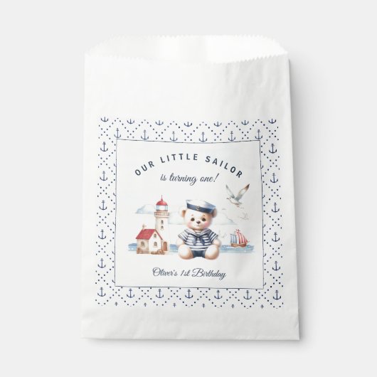 Nautical Sailor Schattige Beer Zomer 1e Verjaardag Bedankzakje (Voorkant)