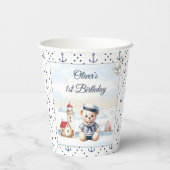 Nautical Sailor Schattige Beer Zomer 1e Verjaardag Papieren Bekers (Achterkant)