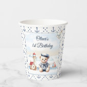 Nautical Sailor Schattige Beer Zomer 1e Verjaardag Papieren Bekers (Voorkant)