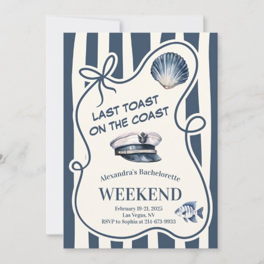 Nautical Sailor Stripe Shell en Pet Bachelorette Kaart (Voorkant)