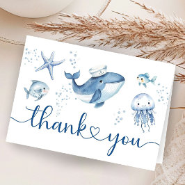 Nautical Sailor Whale Baby Shower Thank You Card Bedankkaart