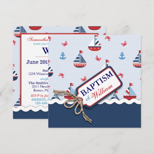 Nautical Sailships Anchor Crabs Baptisme Kaart (Voorkant / Achterkant)