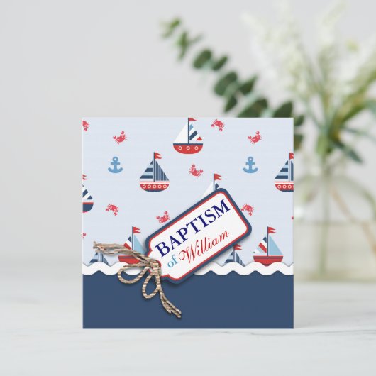 Nautical Sailships Anchor Crabs Baptisme Kaart (Staand voorkant)