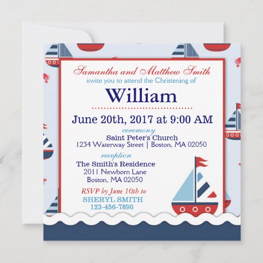 Nautical Sailships Anchor Crabs Baptisme Kaart (Achterkant)