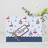 Nautical Sailships Baby Shower-uitnodigingen Kaart (Staand voorkant)