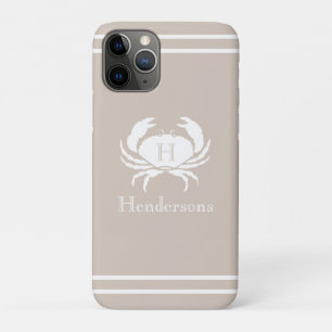 Nautical Sand Tan Taupe White Crab Monogram Naam Case-Mate iPhone Case
