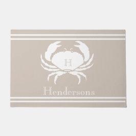 Nautical Sand Tan Taupe White Crab Monogram Naam Deurmat