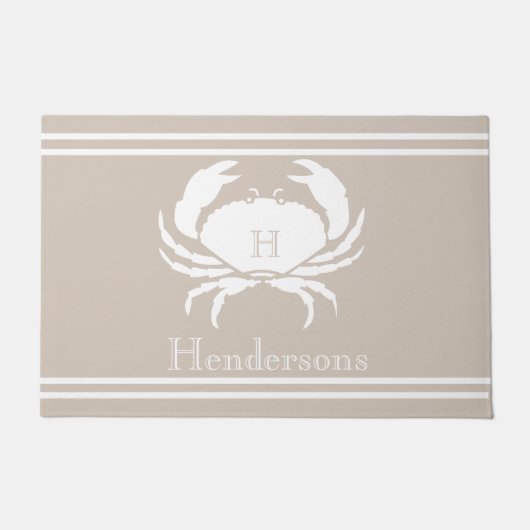 Nautical Sand Tan Taupe White Crab Monogram Naam Deurmat (Voorkant)