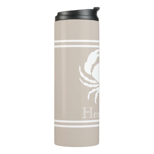 Nautical Sand Tan Taupe White Crab Monogram Naam Thermosbeker (Gedraaid links)