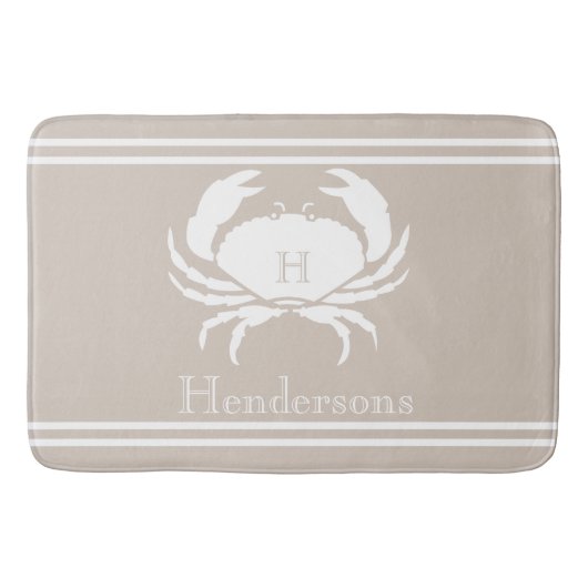 Nautical Sand Tan Taupe White Crab Monogram Name S Badmat (Voorkant)