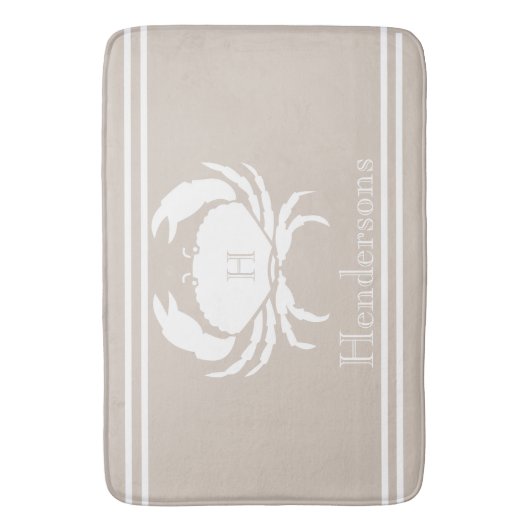 Nautical Sand Tan Taupe White Crab Monogram Name S Badmat (Voorkant Verticaal)