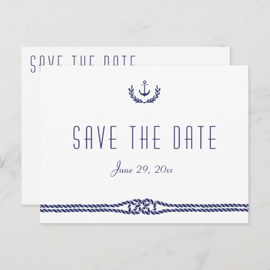 Nautical Save De Datum Wit Met Ankers Aankondigingskaart (Voorkant / Achterkant)