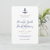 Nautical Save the Date Blue Anker Invitation Kaart (Staand voorkant)