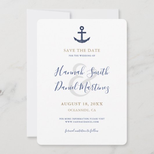 Nautical Save the Date Blue Anker Invitation Kaart (Voorkant)