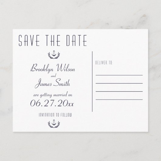 Nautical Save the Date Briefkaarten Blue Anchors (Achterkant)