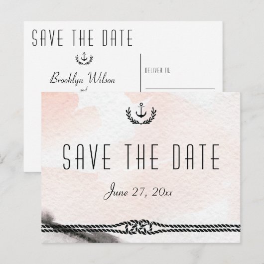 Nautical Save the Date Briefkaarten Waterverf Peac (Voorkant / Achterkant)