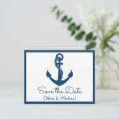 Nautical Save the Date Navy Anchor Verloving Briefkaart (Staand voorkant)