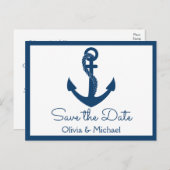Nautical Save the Date Navy Anchor Verloving Briefkaart (Voorkant / Achterkant)