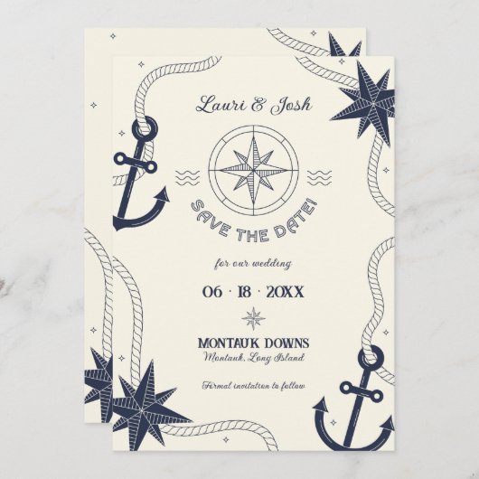 Nautical Save the Date Notice Kaart (Voorkant / Achterkant)