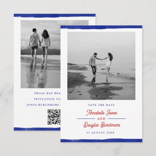 Nautical Save the Date Rustieke Blauwe Verf Foto (Voorkant / Achterkant)