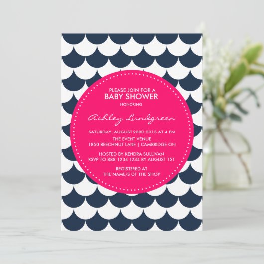 Nautical Scallop Pattern Baby shower Invitation Kaart (Staand voorkant)