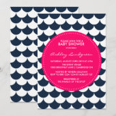 Nautical Scallop Pattern Baby shower Invitation Kaart (Voorkant / Achterkant)