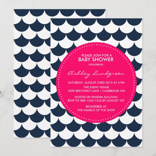 Nautical Scallop Pattern Baby shower Invitation Kaart (Voorkant / Achterkant)