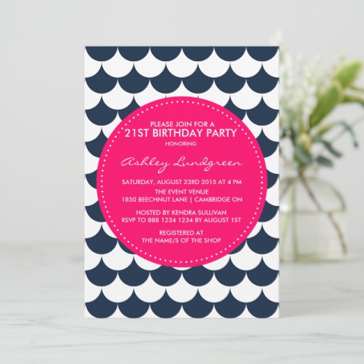 Nautical Scallop Pattern Birthday Invitation Kaart (Staand voorkant)