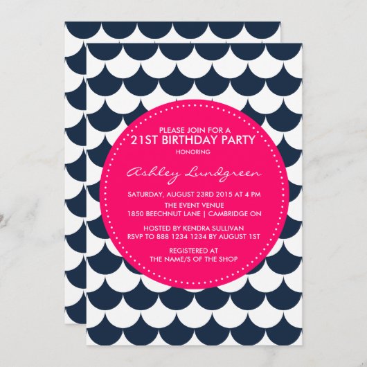 Nautical Scallop Pattern Birthday Invitation Kaart (Voorkant / Achterkant)
