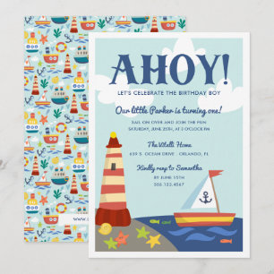 Nautical Scene Kids Birthday Party Invitation Kaart