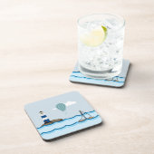 Nautical Scene met vuurtoren en zeilboot Bier Onderzetter (Rechterzijde)