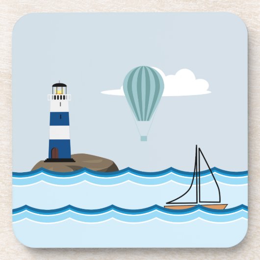 Nautical Scene met vuurtoren en zeilboot Bier Onderzetter (Voorkant)