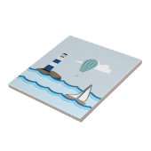 Nautical Scene met vuurtoren en zeilboot Tegeltje (Zijkant)