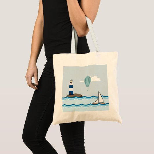 Nautical Scene met vuurtoren en zeilboot Tote Bag (Voorkant (product))