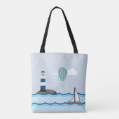 Nautical Scene met vuurtoren en zeilboot Tote Bag (Achterkant)