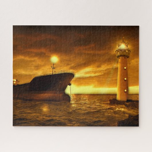 Nautical Scene met vuurtoren Legpuzzel (Horizontaal)