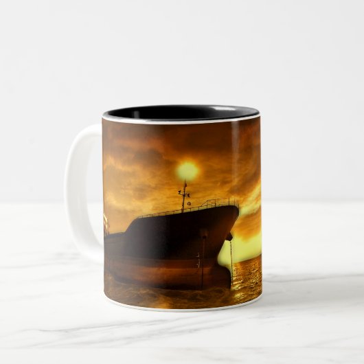 Nautical Scene met vuurtoren Tweekleurige Koffiemok (Voorkant links)