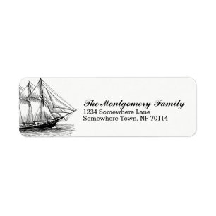 Nautical  Schooner Ship & Family Name Etiket