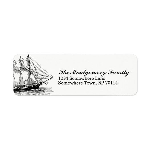Nautical  Schooner Ship & Family Name Etiket (Voorkant)