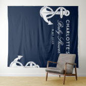 Nautical Script Baby Shower Navy Blauwe Achtergron Wandkleed (In Situ (horizontaal))