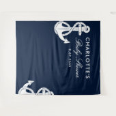 Nautical Script Baby Shower Navy Blauwe Achtergron Wandkleed (Voorkant (horizontaal))