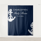 Nautical Script Baby Shower Navy Blauwe Achtergron Wandkleed (Voorkant)