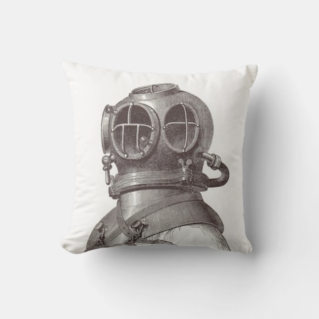 Nautical Scuba Guy Funky Black and White Pillow Kussen (Voorkant)