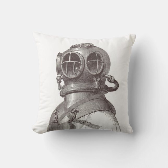 Nautical Scuba Guy Funky Black and White Pillow Kussen (Voorkant)