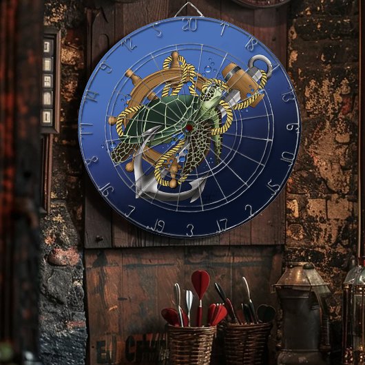 Nautical Sea Turtle Anchor Ship Wheel Blue Dartbord