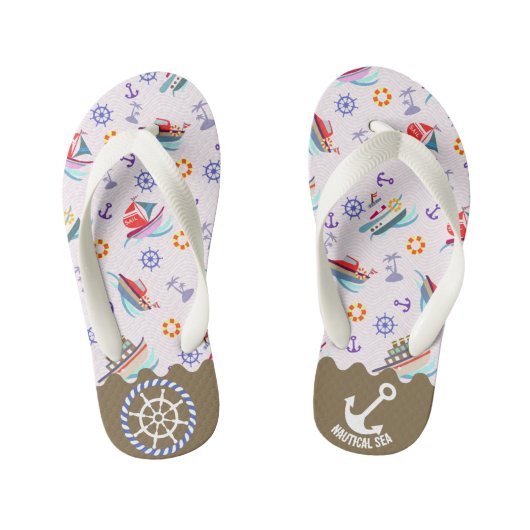 Nautical Sea Witte Kinder Slippers Teenslippers (Voetbed)